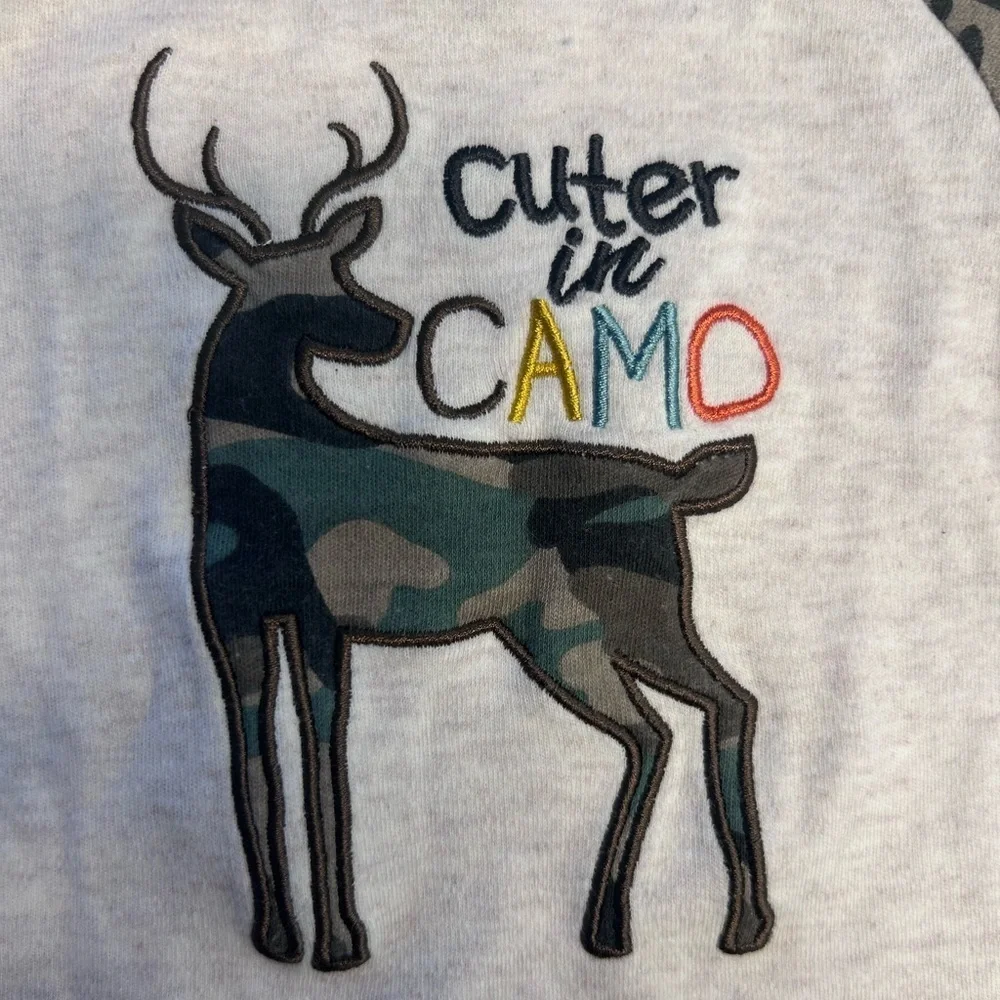 John Deere Gray and Camo Baby Bodysuit 6/9 months boys long sleeve